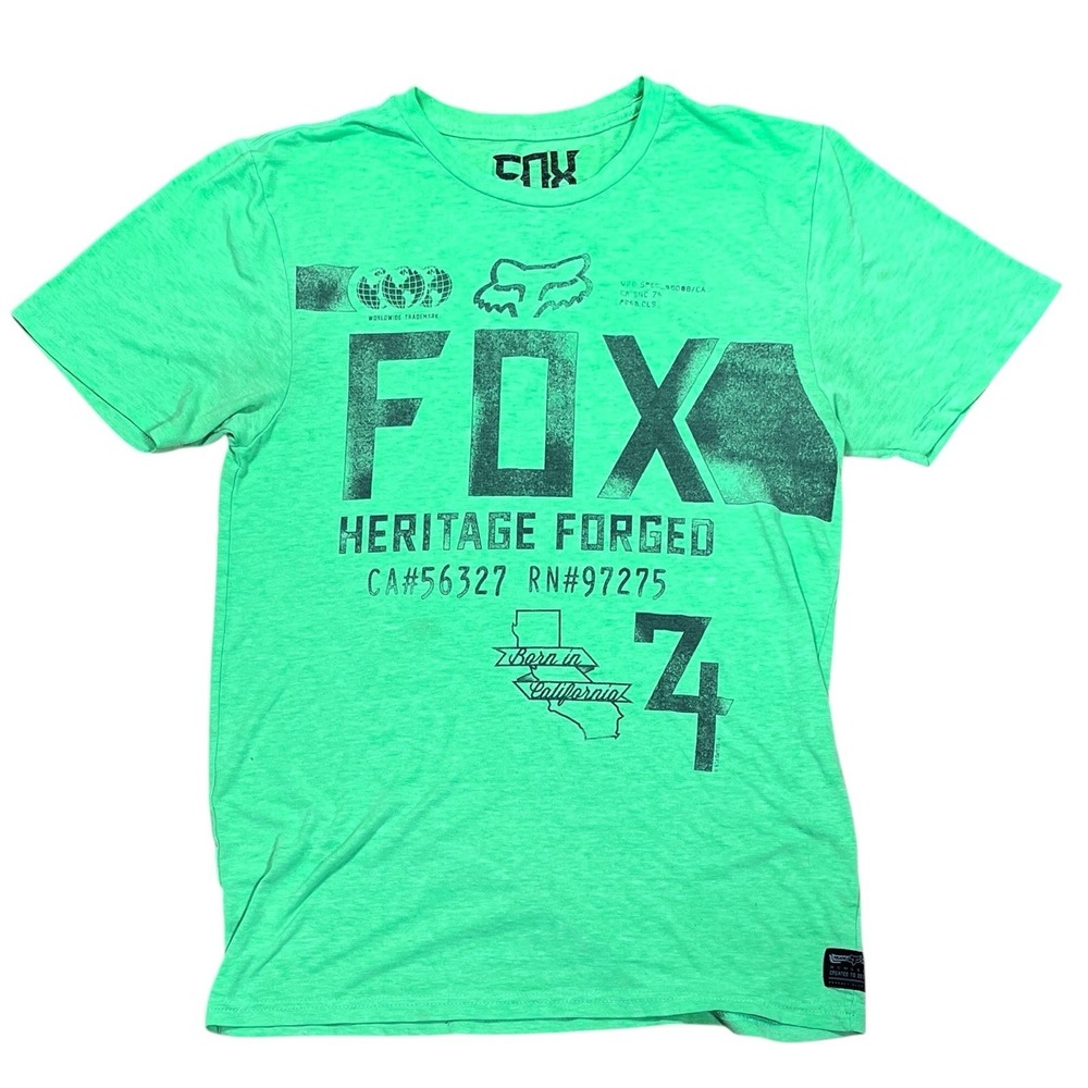 Fox Racing Heritage Forged 74 T-Shirt Mens M Green AOP Motocross MX Y2K